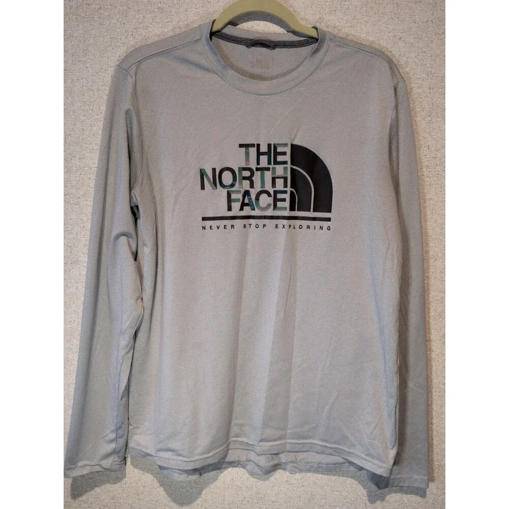 The North Face Flash Dry Mens Long Sleeve Running Shirt Medium Grey Polyester
